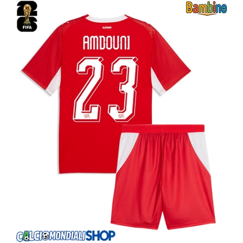Maglie da calcio Svizzera Zeki Amdouni #23 Prima Maglia Bambino Mondiali 2026  Manica Corta + Pantaloni corti)